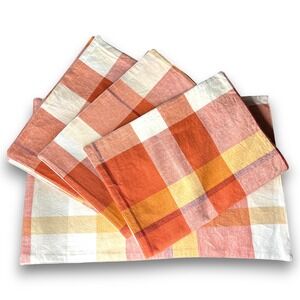 Rustic Plaid Woven Table Placemats Orange Cream Country 12"x 18" Set of 4